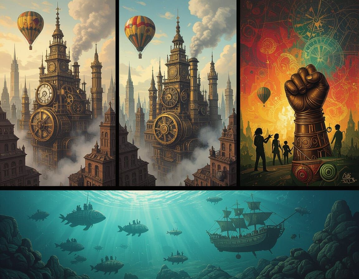 Steampunk City, Abstract Expressionism, Underwater Unicorn A...