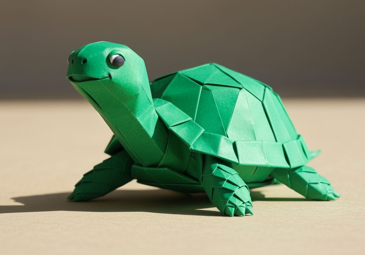 Emerald Origami Turtle in Detailed Photograph