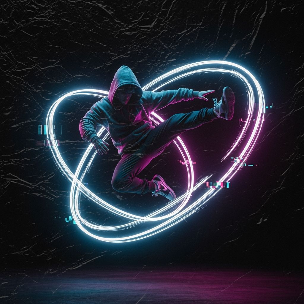 Cyberpunk Street Dancer in Neon Light Trails