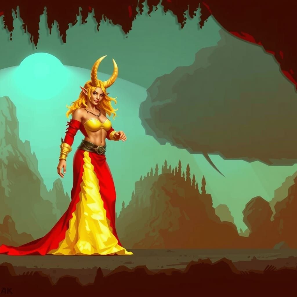 Horned Woman in 8-bit Pixel Art Style