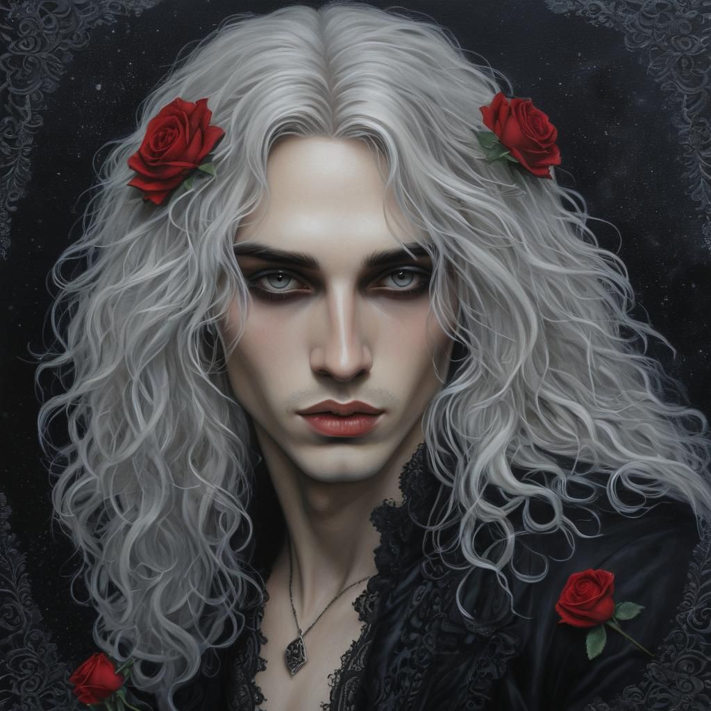 Victorian Goth Man with Roses in Oil Painting Style