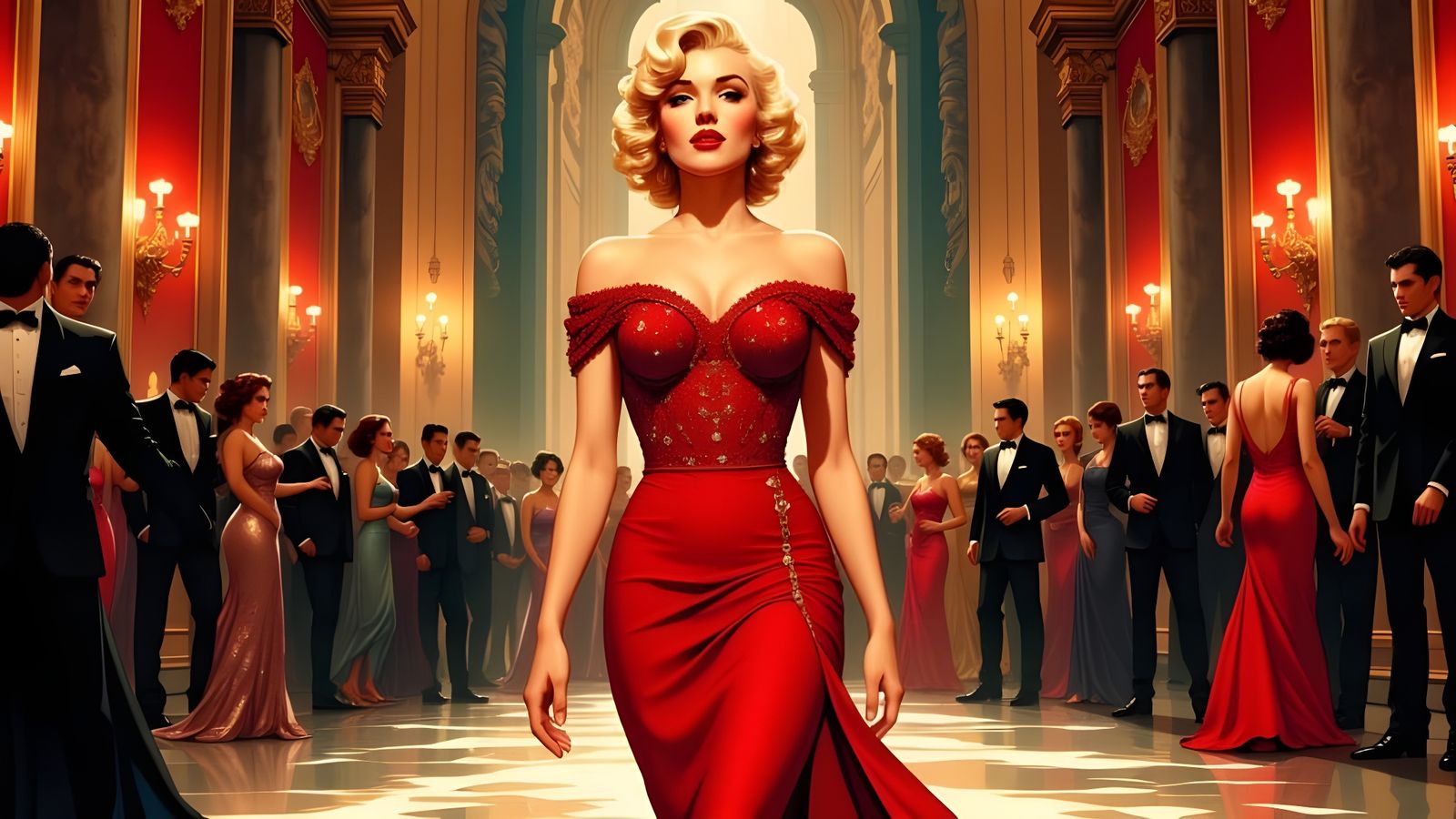 Marilyn Monroe In Red Dress Strides Confidently
