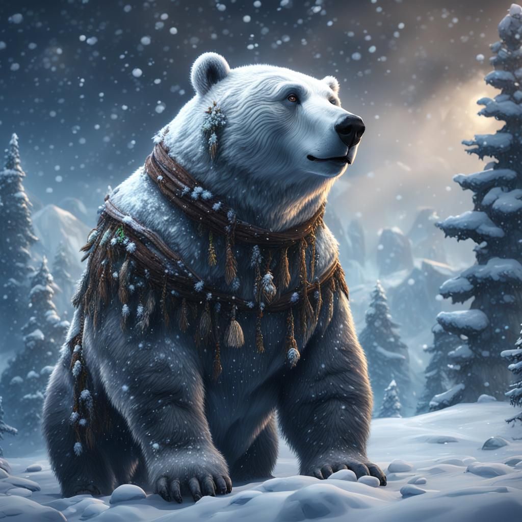 Snow Bear in Winter Wonderland, Detailed Digital Painting