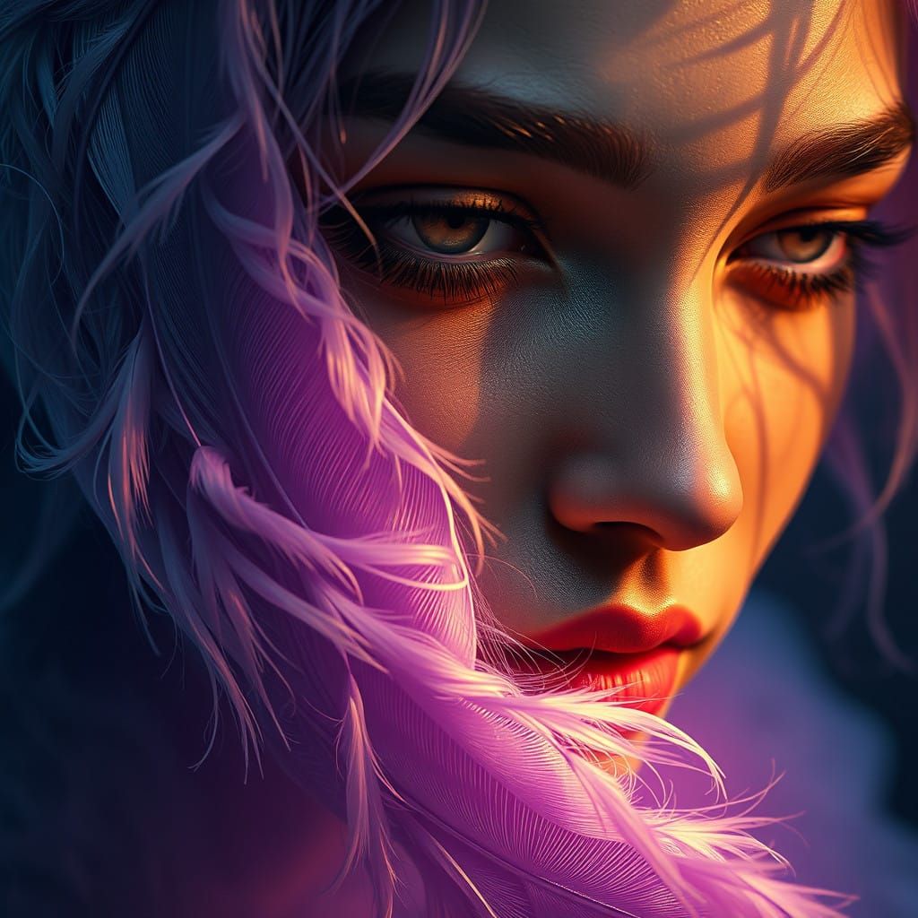 Surreal Hyper-Realistic Portrait of an Angelic Face with a F...