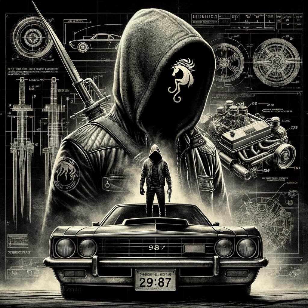 Cyberpunk Assassin's Creed Figure with Vintage 1987 Mustang