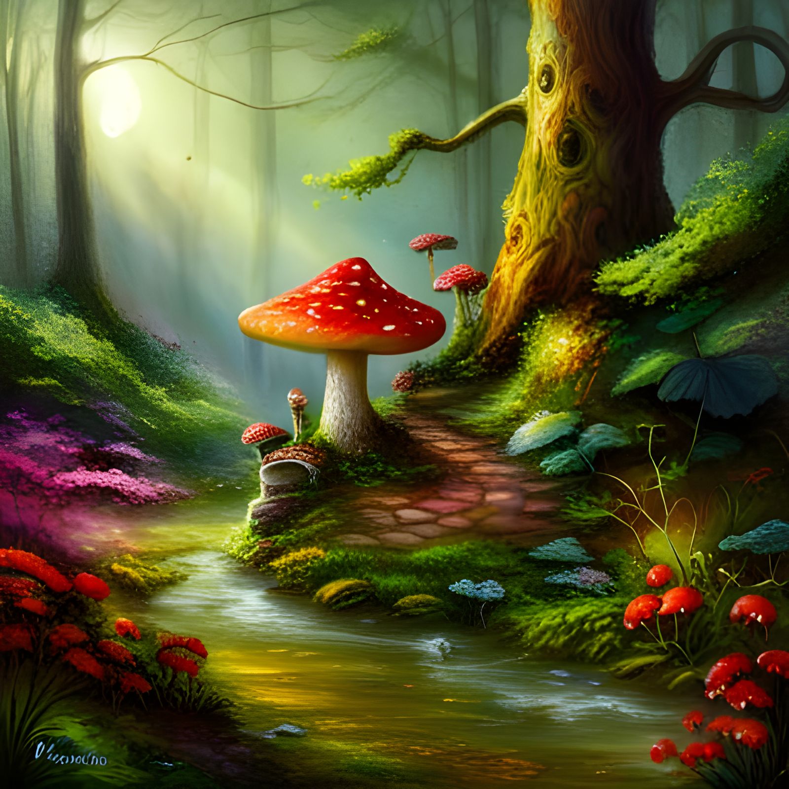 Mushroom Fairy House in Ethereal Forest