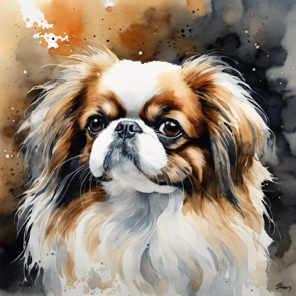 Watercolor Portrait of Japanese Chin Dog