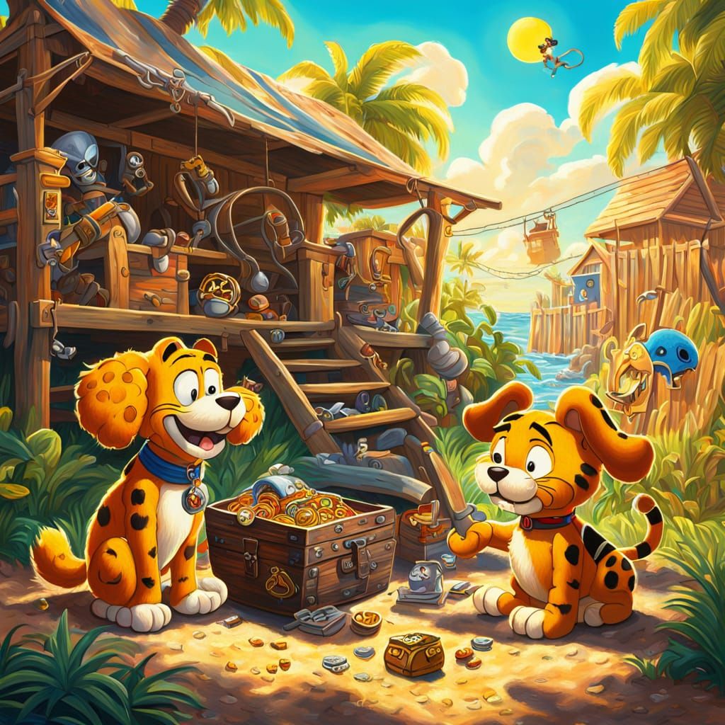 Garfield and Odie's Pirate Treasure: Oil Painting
