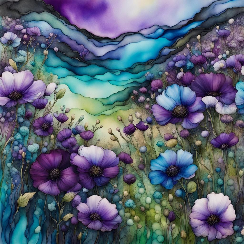 Alcohol Ink Flower Field in Vivid Detail