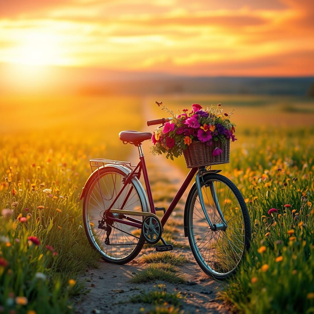 Surreal Bicycle in Vibrant Wildflower Landscape