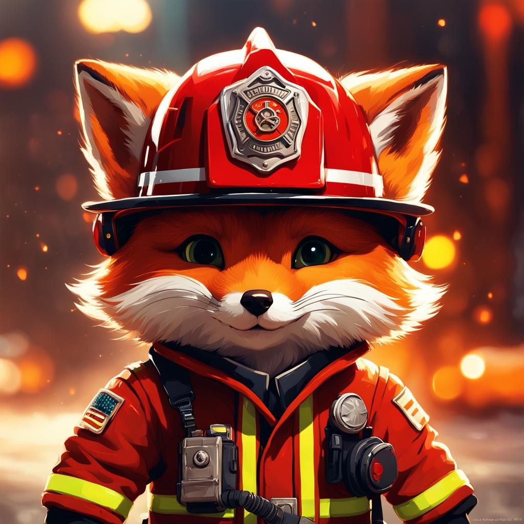 Chibi Fox Firefighter with Intricate Details