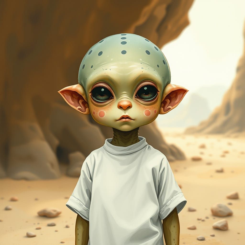 Alien Child Portrait in Watercolor Digital Style