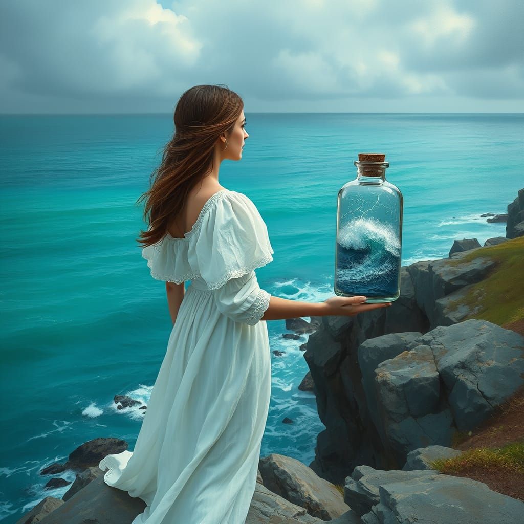 Woman with Storm in Bottle, Hyperrealistic Art