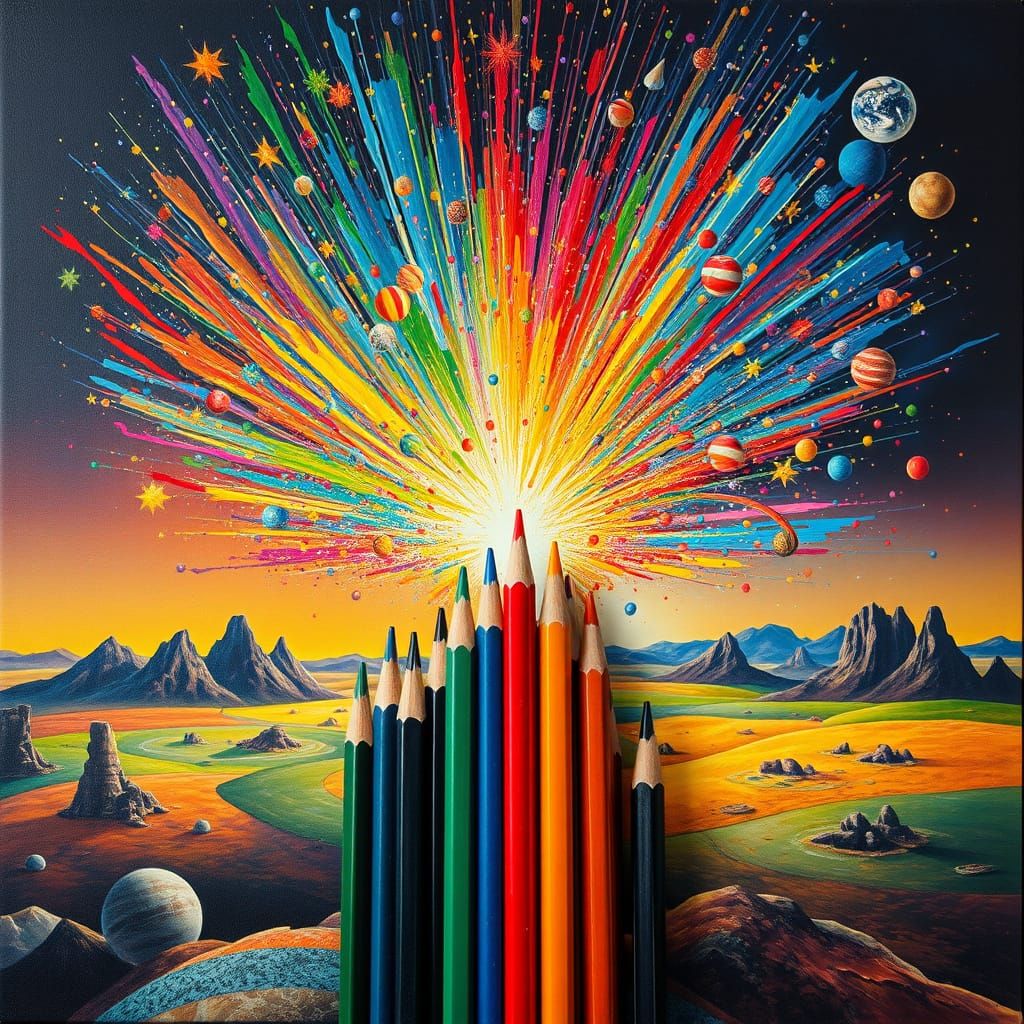 Explosion of Colored Pencils on Alien Planet
