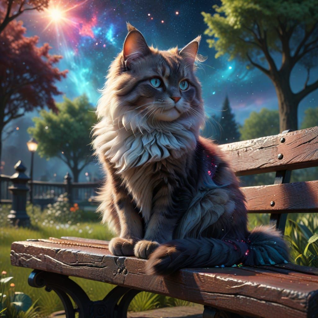 Fluffy Cat Nebula Reflection Fantasy Art