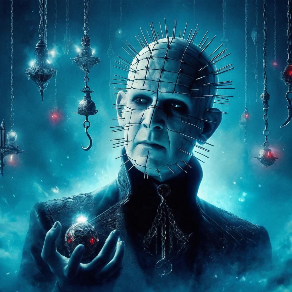 Detailed Fantasy Horror Art of Pinhead in Hellscape