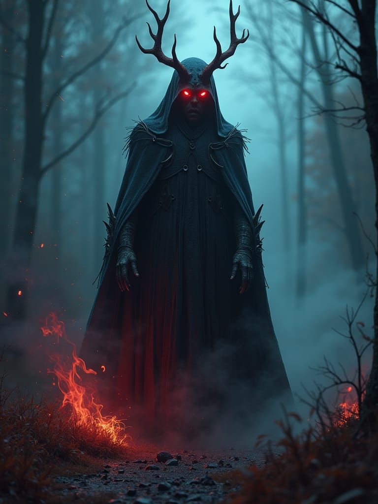 Surreal Shadow-Man in a Foggy Celtic Landscape