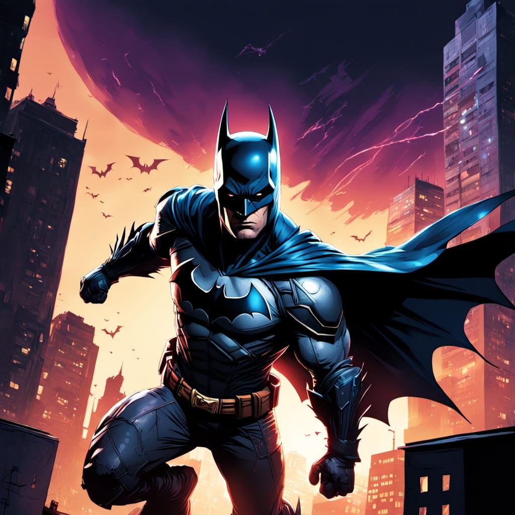 Batman in Wonderbat Armor Parkouring Through Cityscape