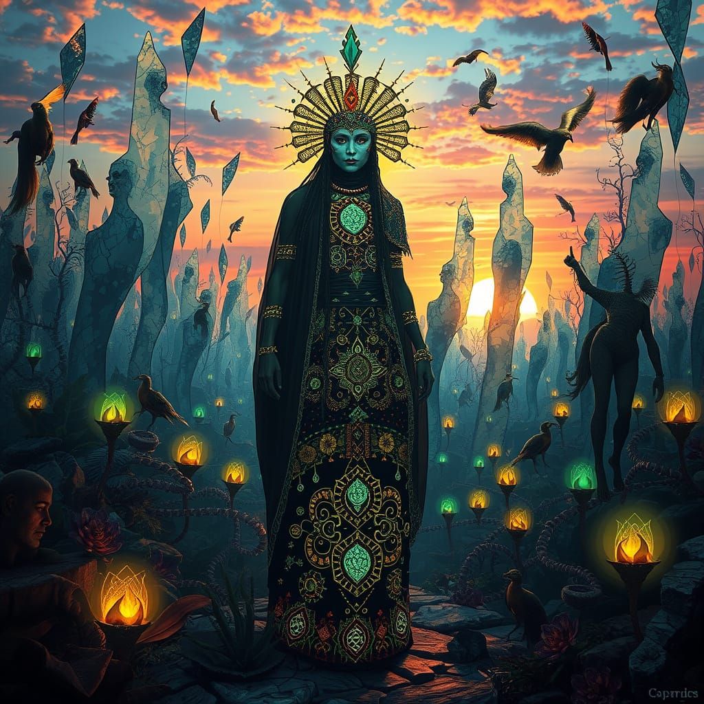 Mystical Shaman in Bioluminescent Fantasy Kingdom