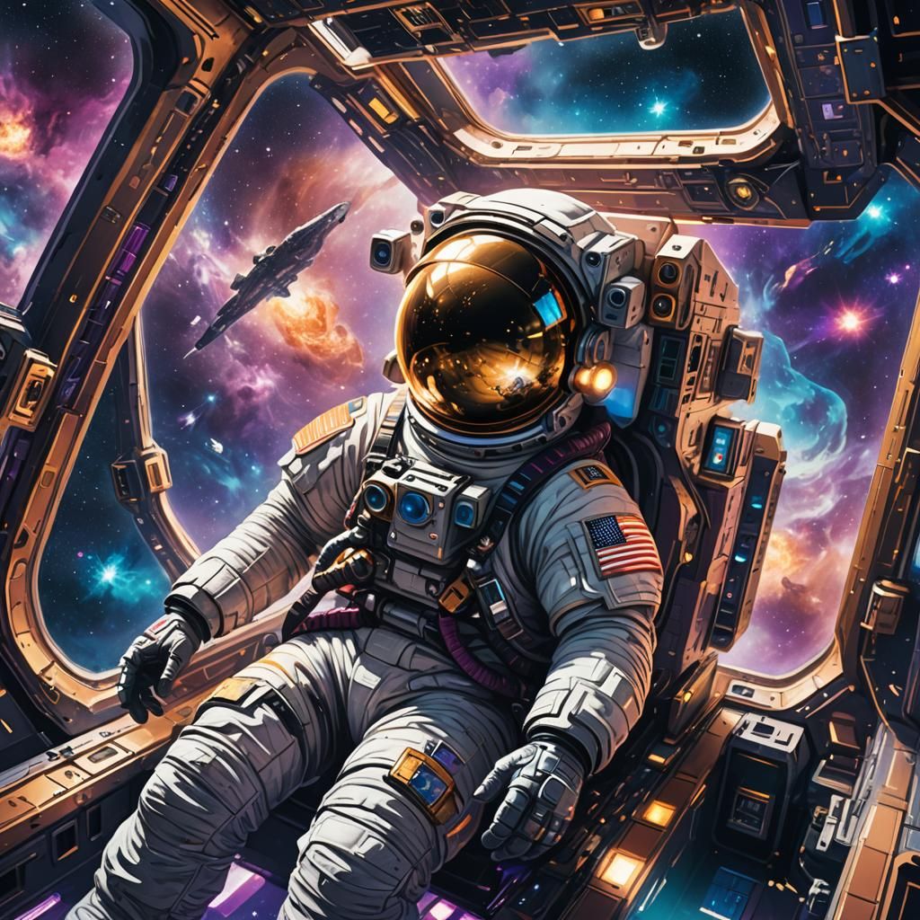 Astronaut in Starry Spacecraft: Science Fiction Concept Art
