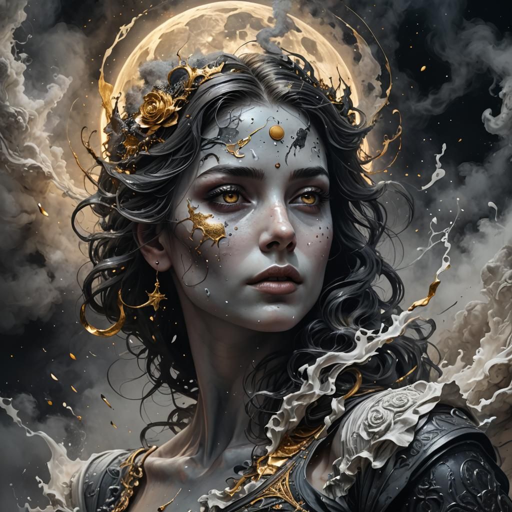 Woman's Face Superimposed on Luminous Moon