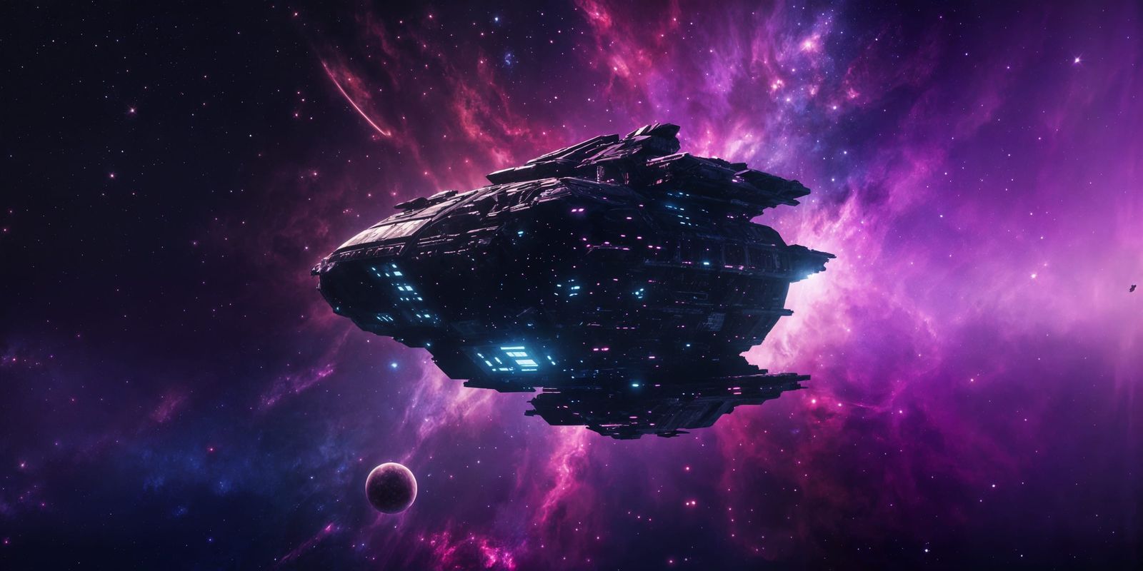 Imposing Spaceship in Deep Space Nebula