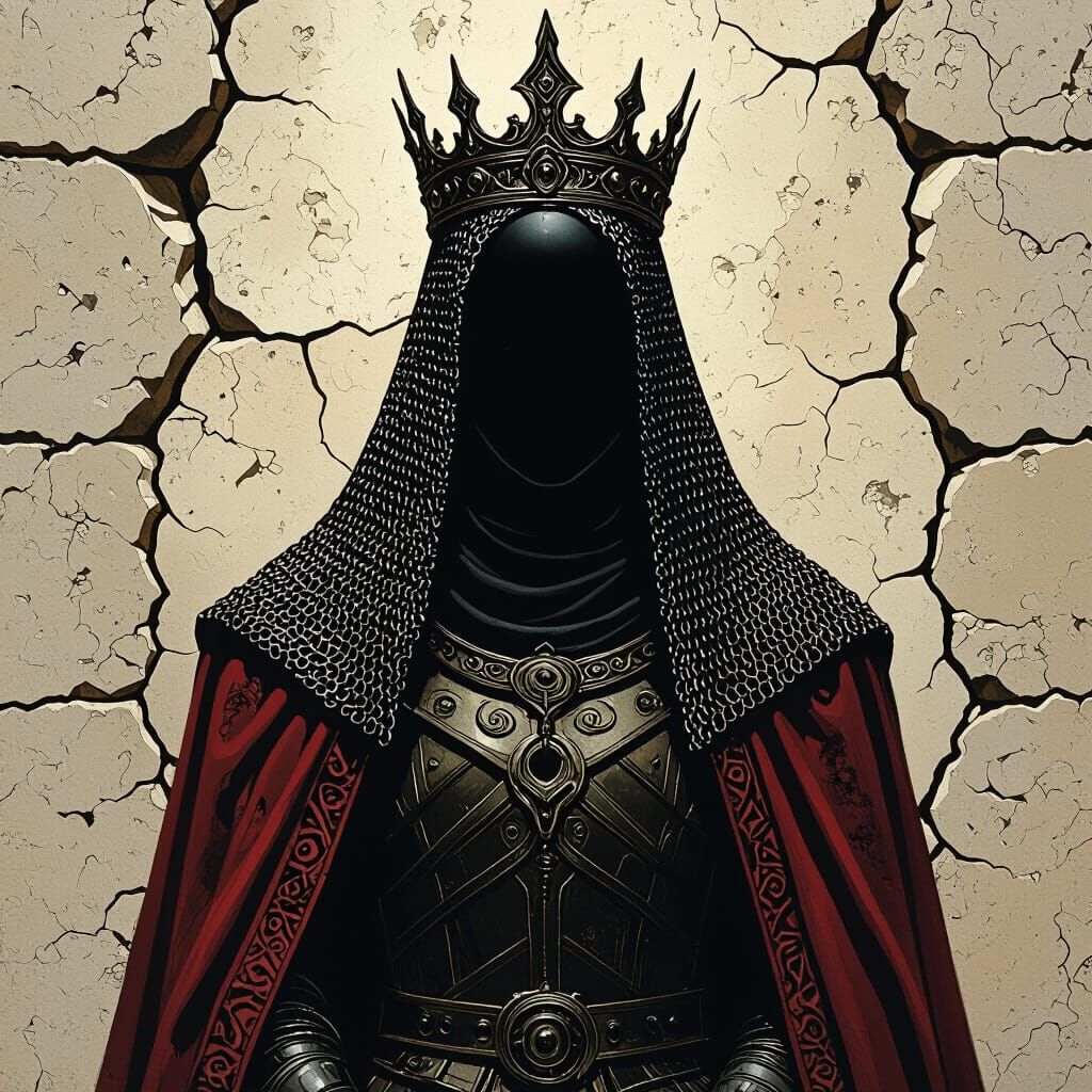 Faceless Medieval Figure in Ornate Crown and Robe