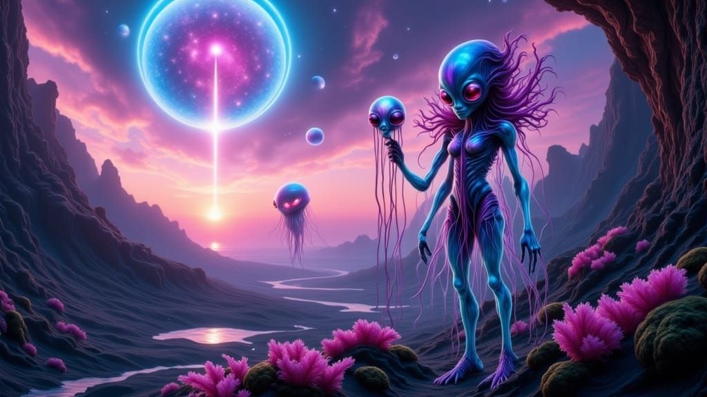 Alien Shepherd on Twilight Planet with Twin Moons