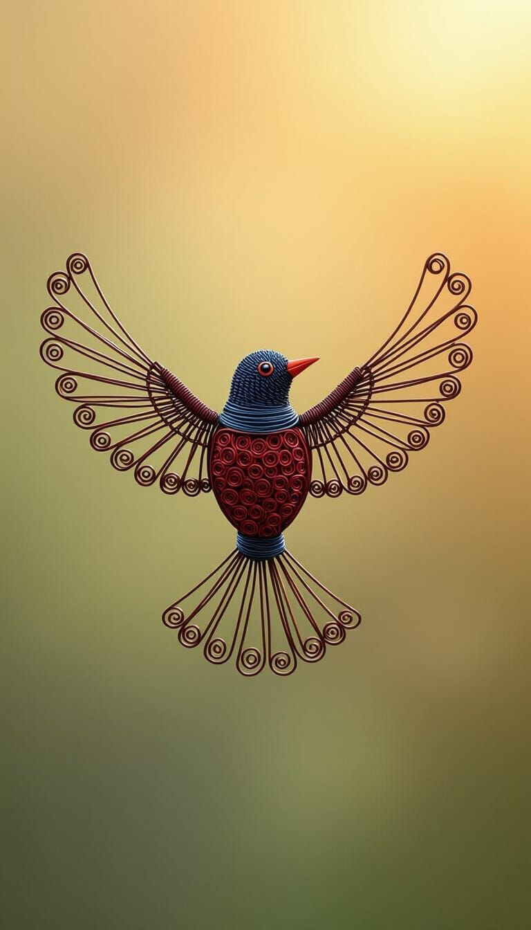 Whimsical Wire Art Bird Sculpture