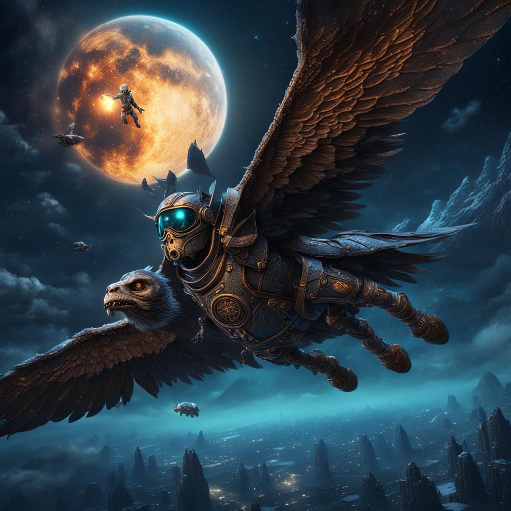 Zeke Yeager Soaring in Night Sky Digital Painting