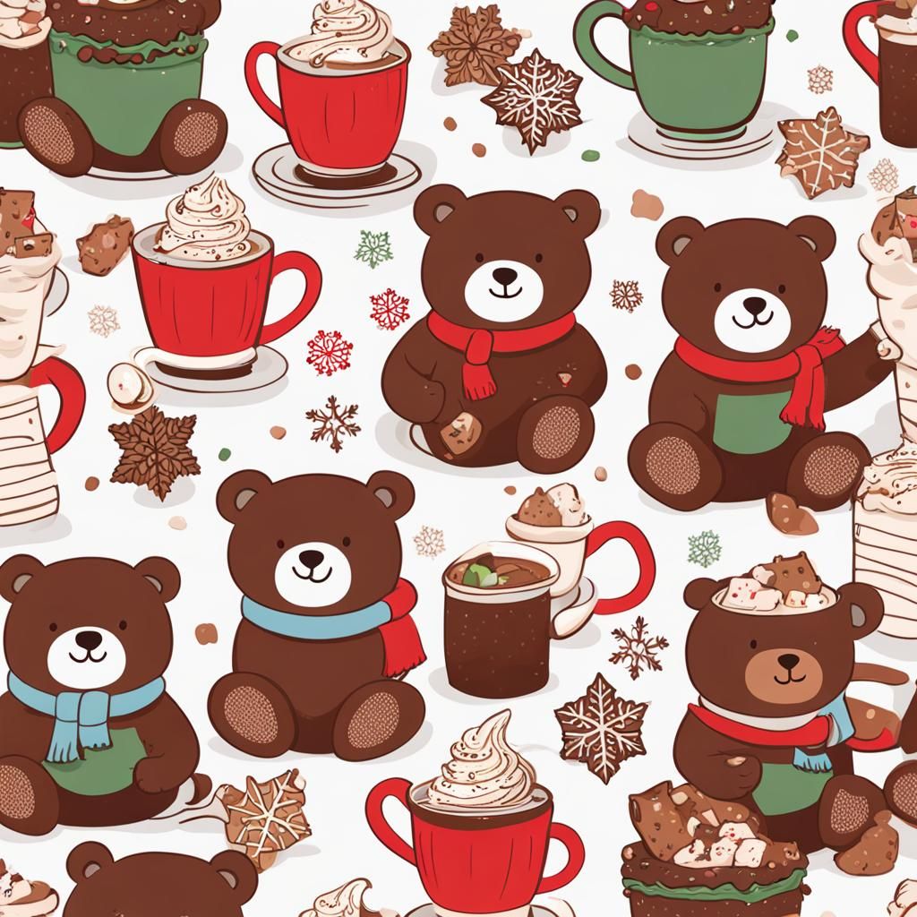 Whimsical Hot Cocoa Bears Enjoying Winter