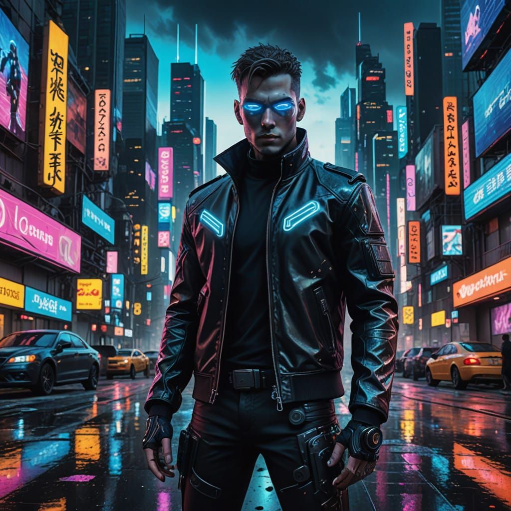 Cyberpunk Android Illuminates Futuristic Cityscape