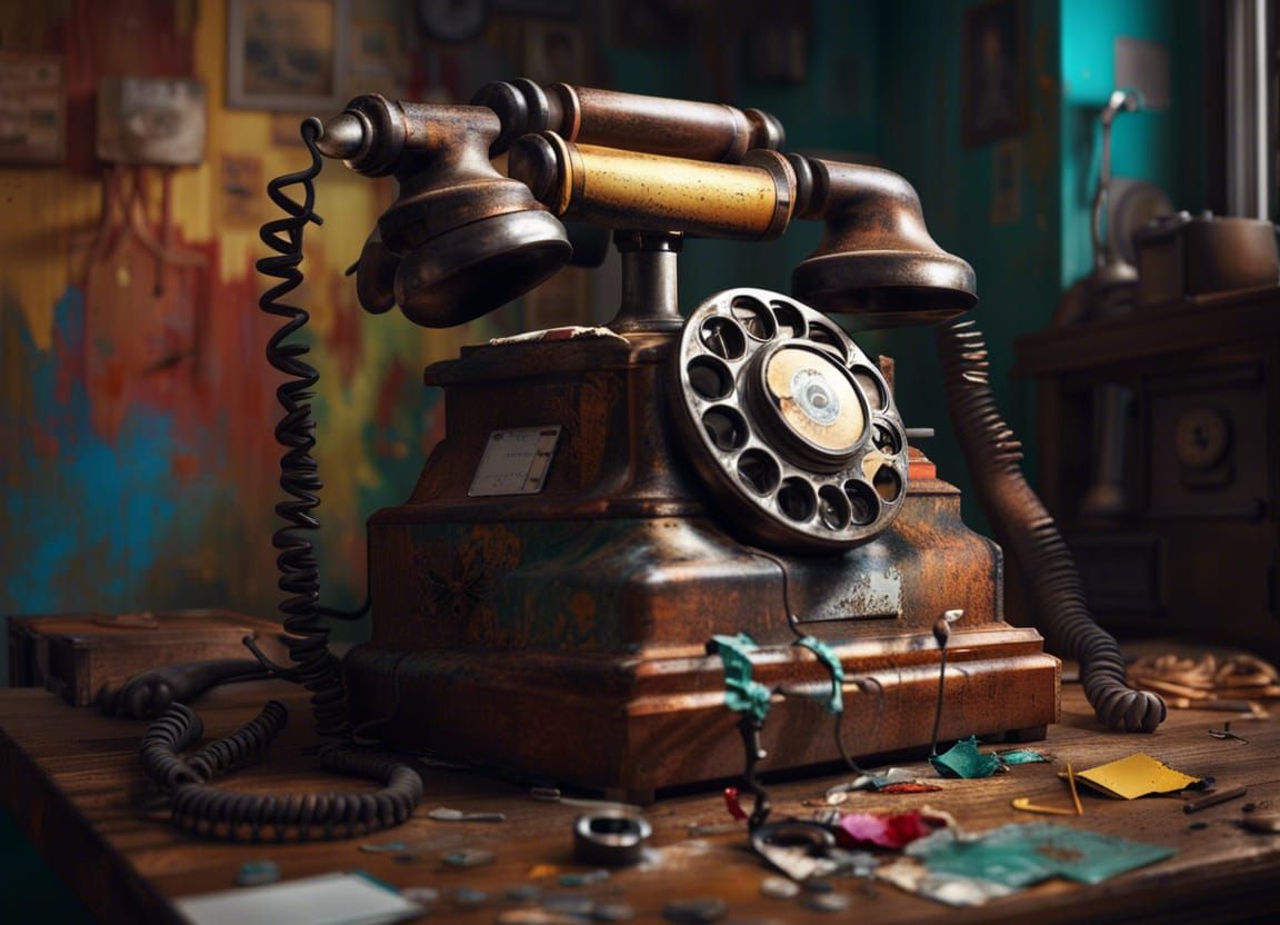 Hyperrealistic Antique Telephone Made of Garbage