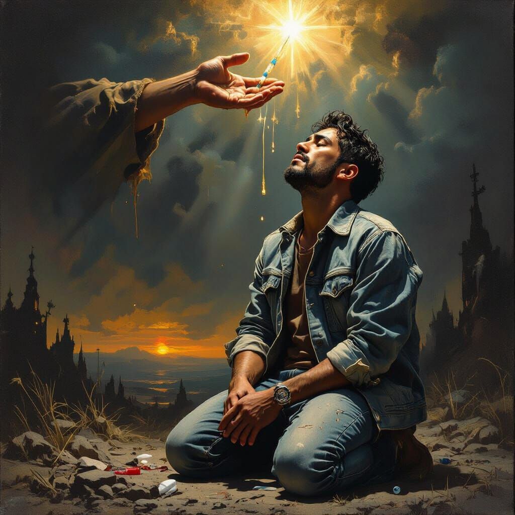 Man's Desperate Plea: Divine Intervention in Gothic Style