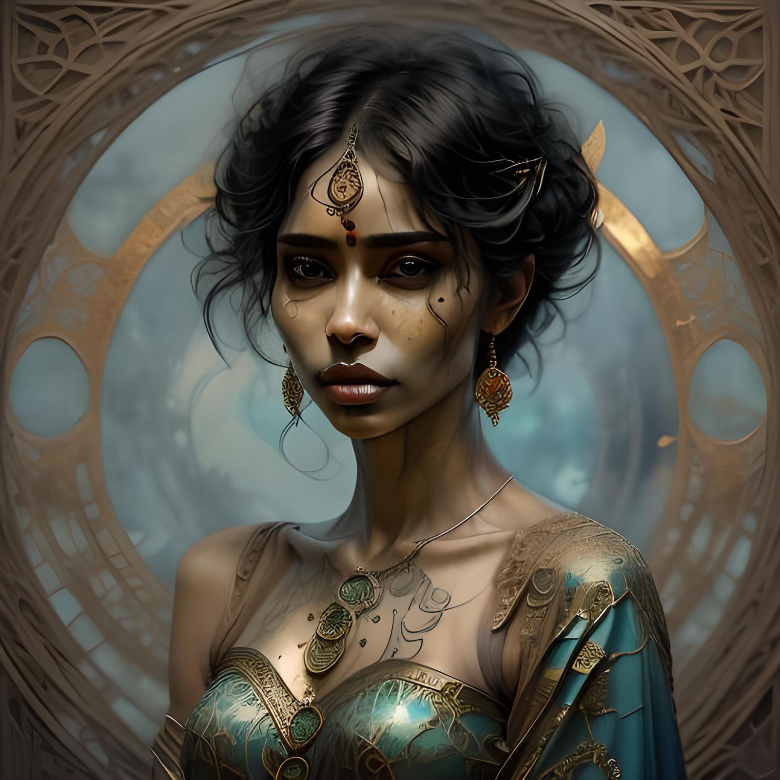 Tamil Woman Portrait with Sapphire Details