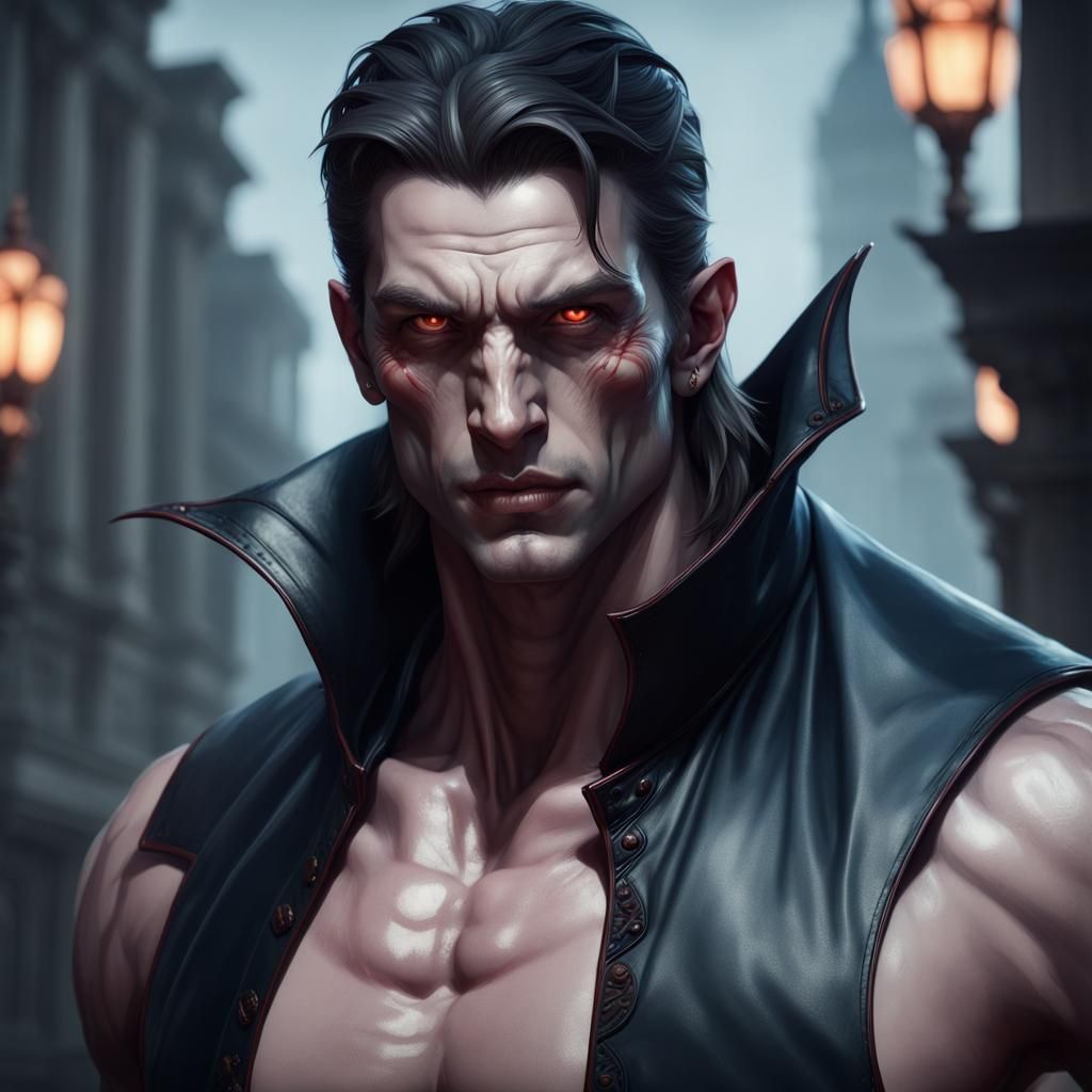 Handsome Vampire Portrait in Hyperdetailed Style