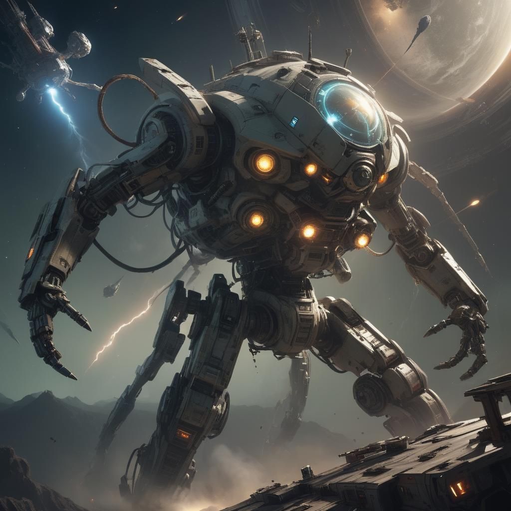 Ectoplasmic Lightning Mech Stalks Space Station