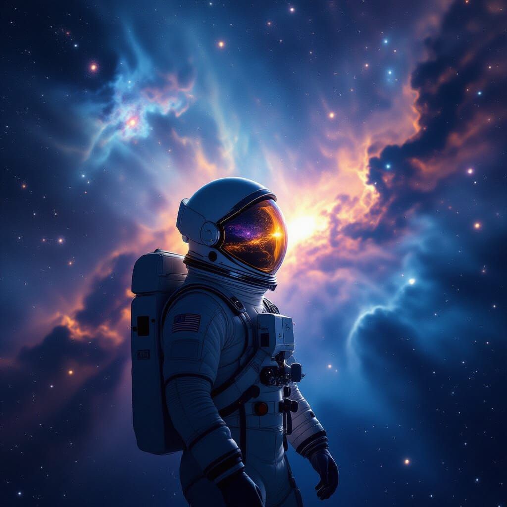 Astronaut Adrift in Cosmic Nebula, Hyperrealistic