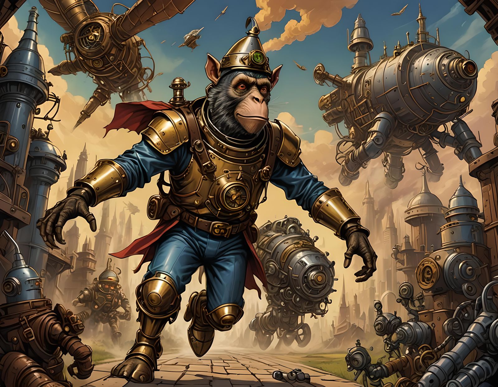 Steampunk Tin Man Confronts Flying Monkey