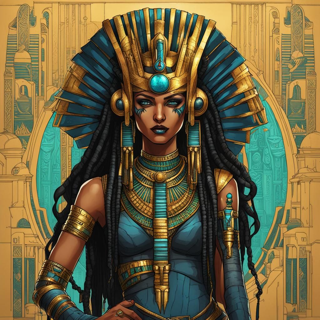 Cyberpunk Egyptian Goddess Nepthys in Neon Style