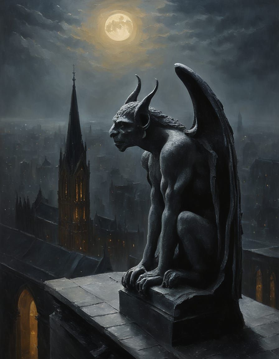 Elegant Gothic Gargoyle Under Moonlit Cathedral Skies