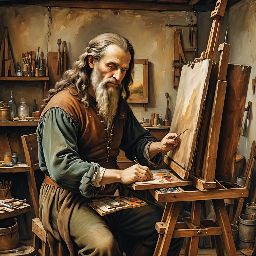 Leonardo da Vinci at Work on Masterpiece
