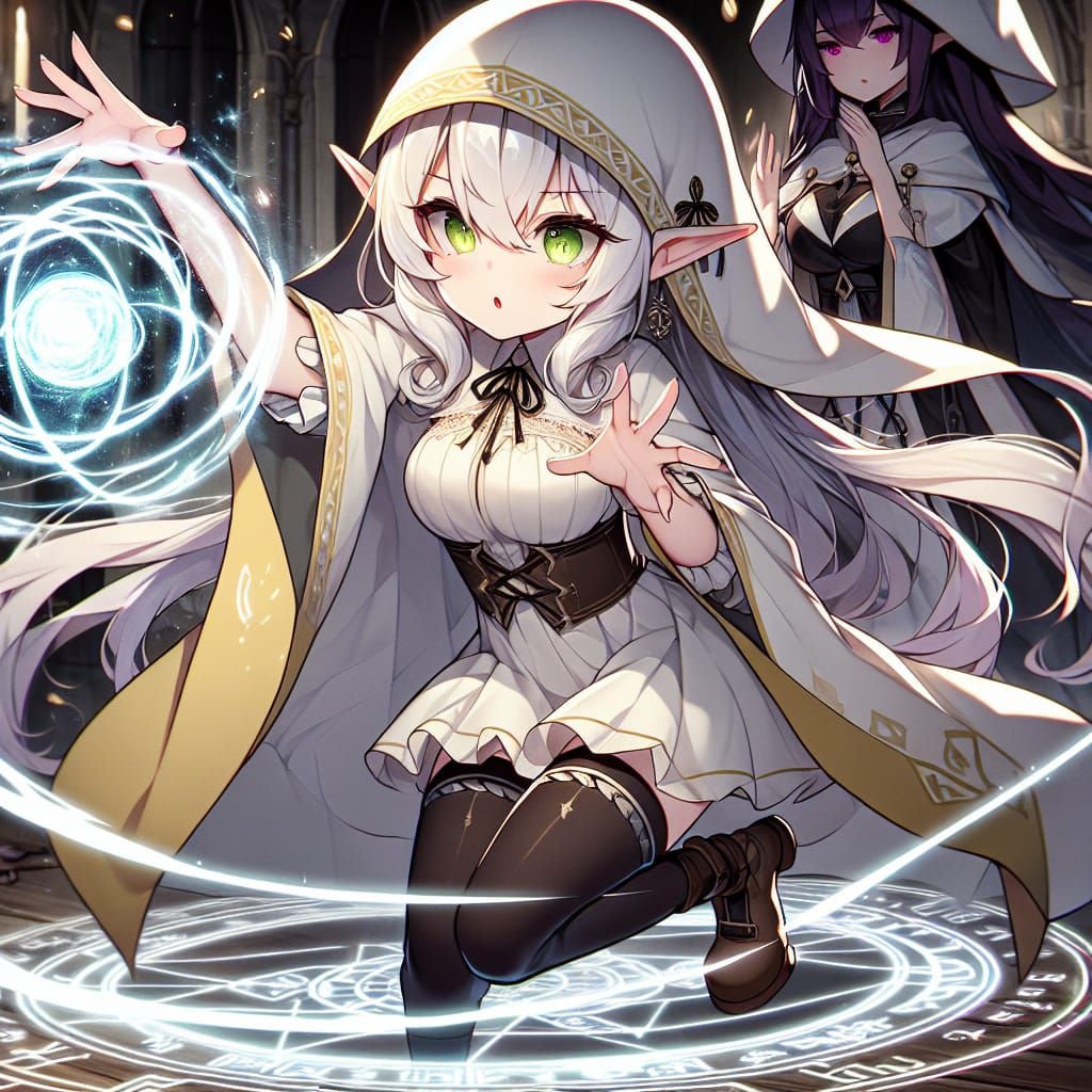 Chibi Elf Conjuring Magic in Anime Illustration
