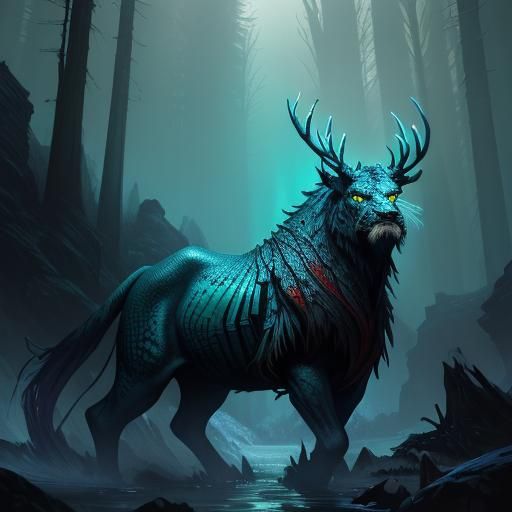 Winter Animal Near Water: Dark Fantasy Concept Art