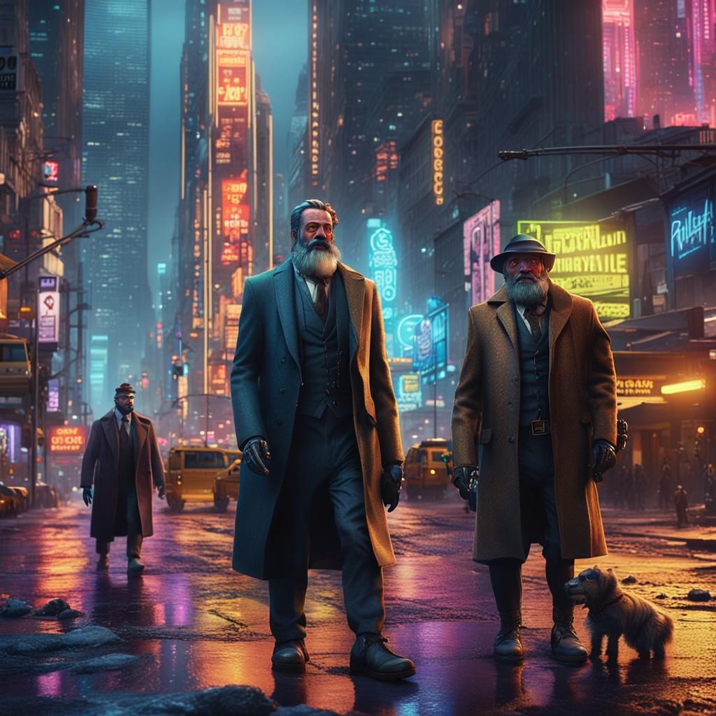 Cyberpunk Metropolis at Sunset with Advanced Robotics