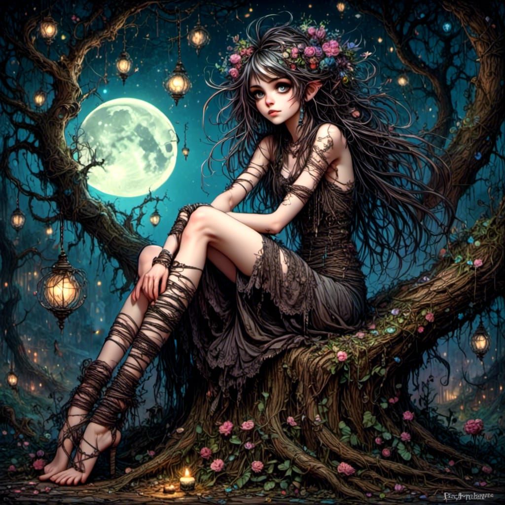 Beautiful Woman in Twilight Night Sky Fantasy Art