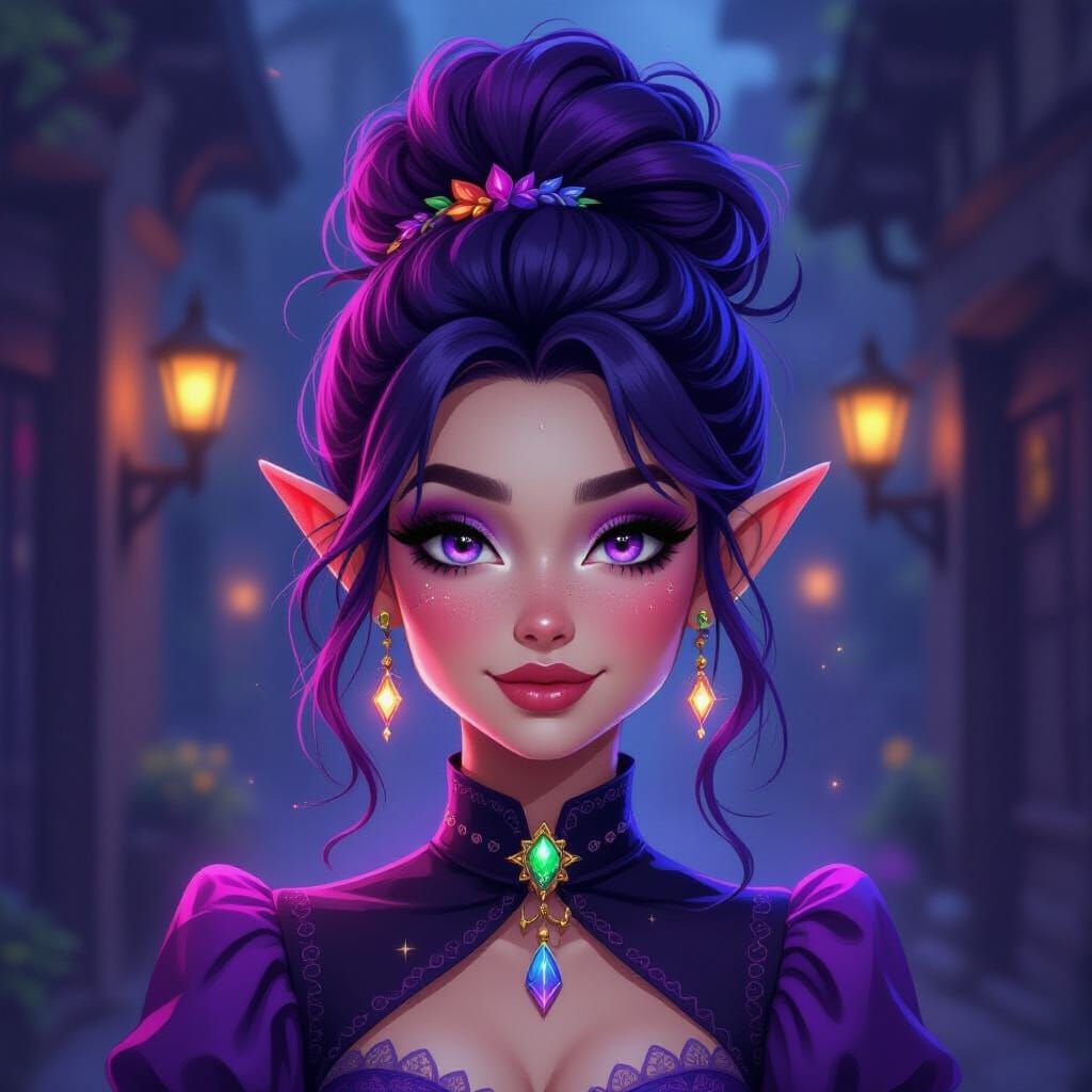 Rainbow Updo Hairstyle in Cartoon Style