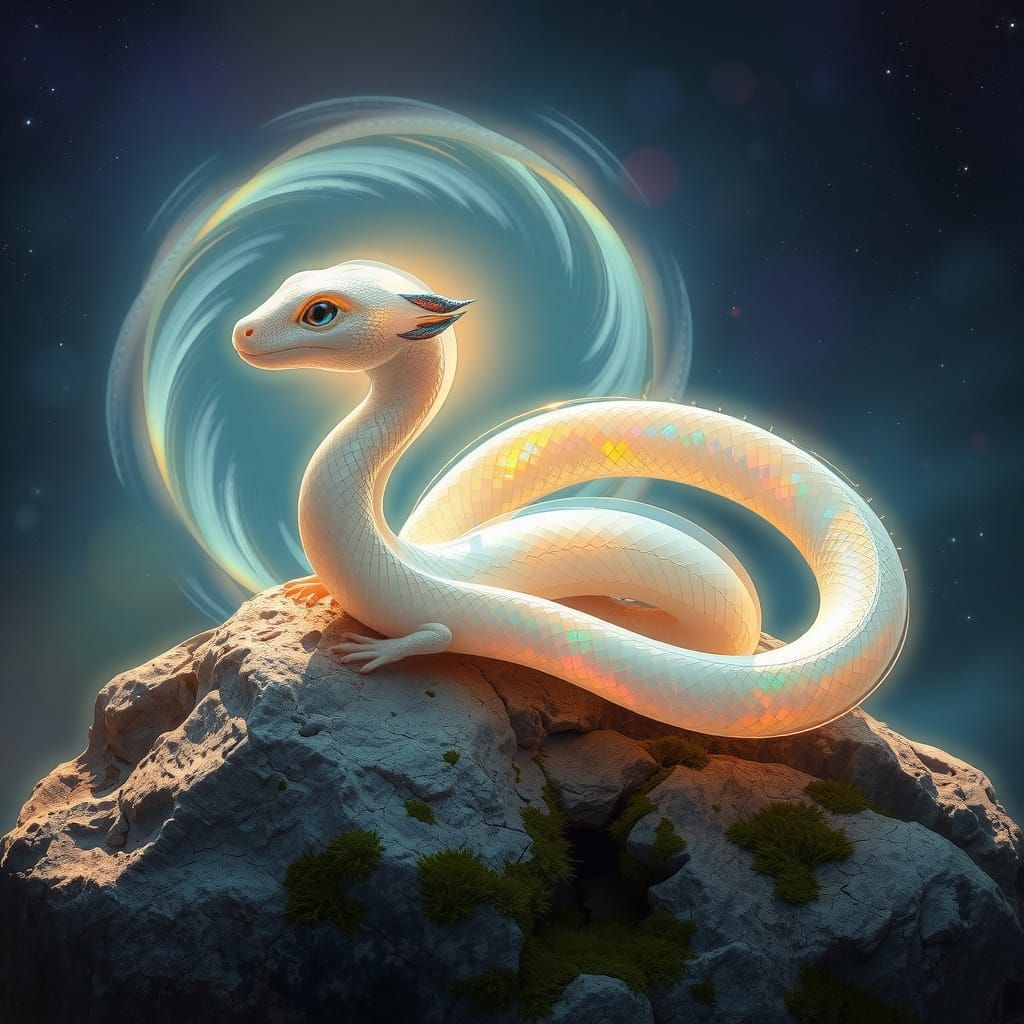 Cyberpunk Serpentine Creature in Prismatic Halo