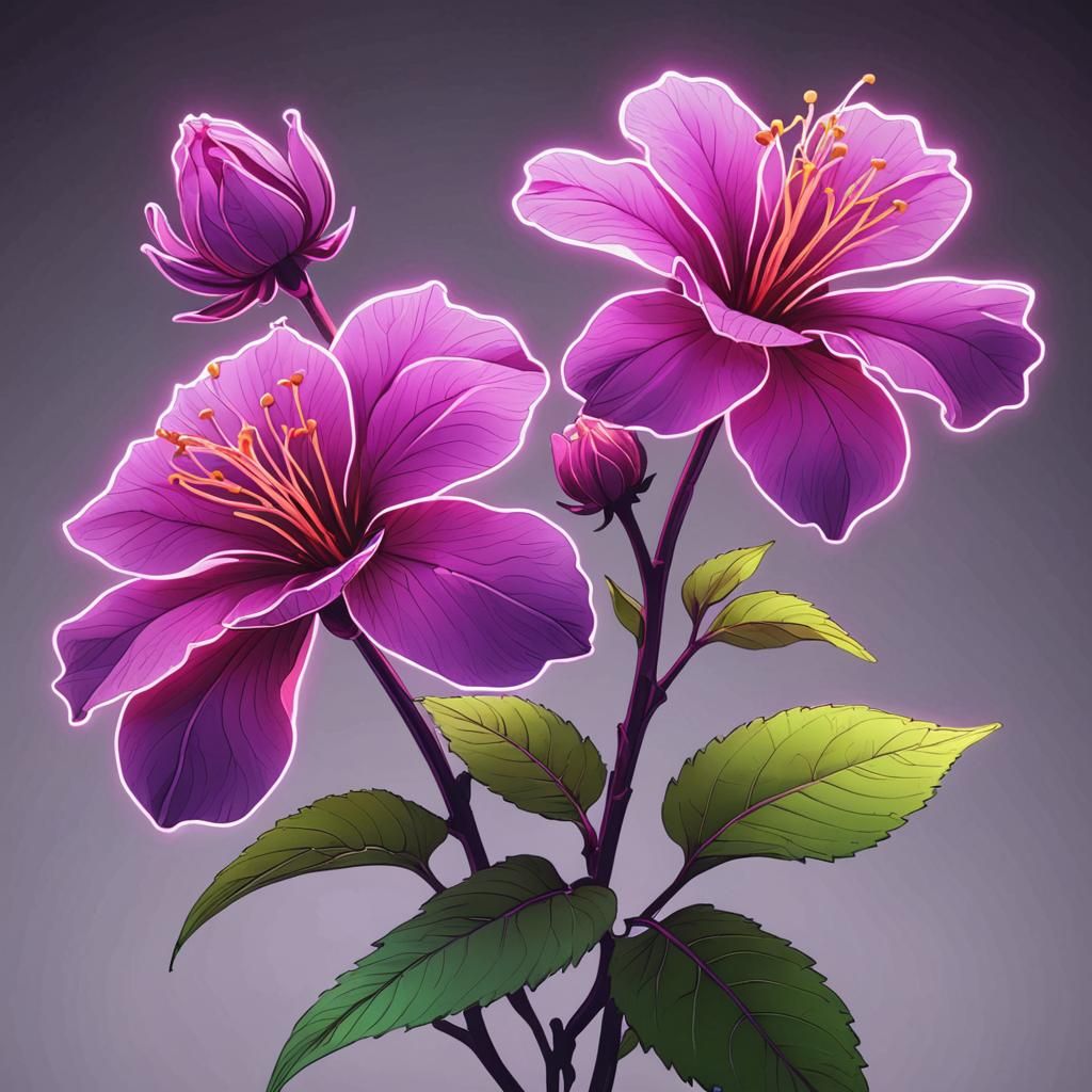 Neon Purple Flowers on Dark Background