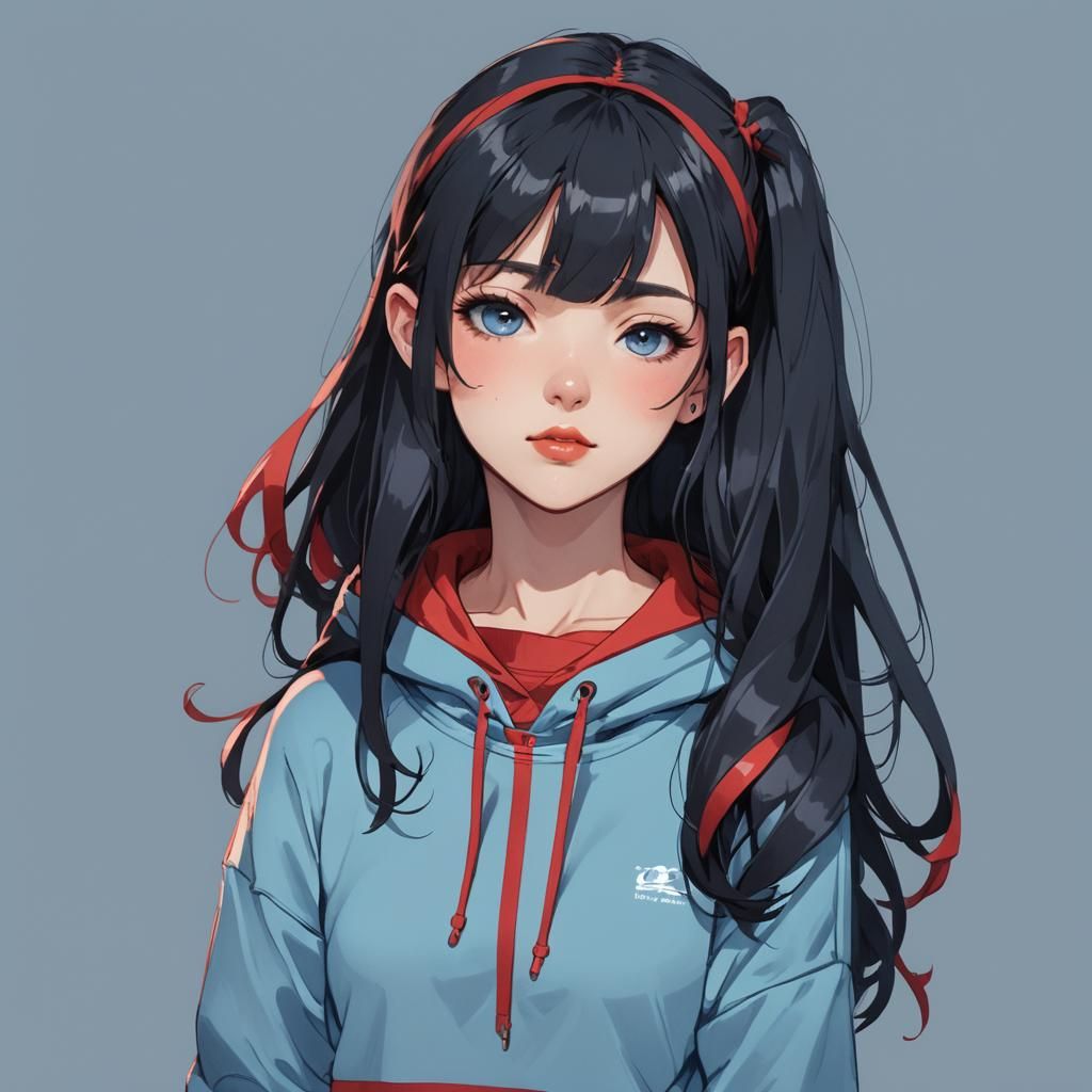 Girl with Red Hoodie and Black Hair